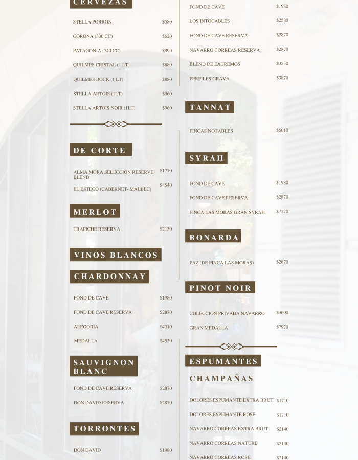 MENU NUEVO BEBIDAS