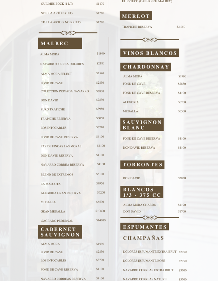MENU NUEVO BEBIDAS