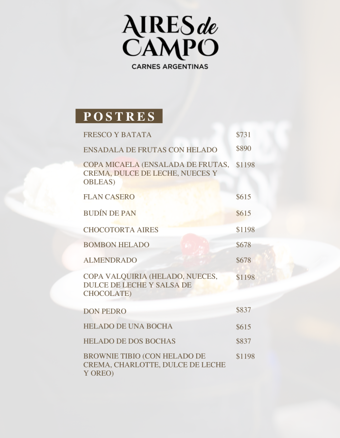 MENÚ POSTRES AIRES